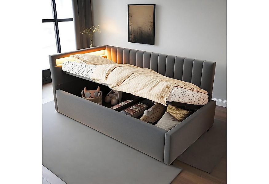 MODFU Schlafsofa Kinderbett, 90x200 cm mit LED-Beleuchtung, hydraulischem S günstig online kaufen