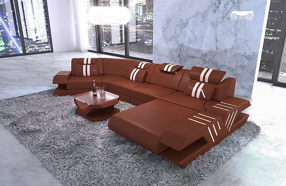 Sofa Dreams Wohnlandschaft Ledercouch Sofa Leder Venedig C Form Ledersofa, günstig online kaufen