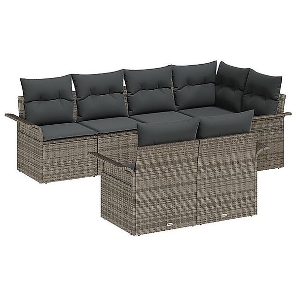 vidaXL Loungesofa 7-teiliges Garten-Sofa-Set mit Kissen in Grau aus Poly-Ra günstig online kaufen