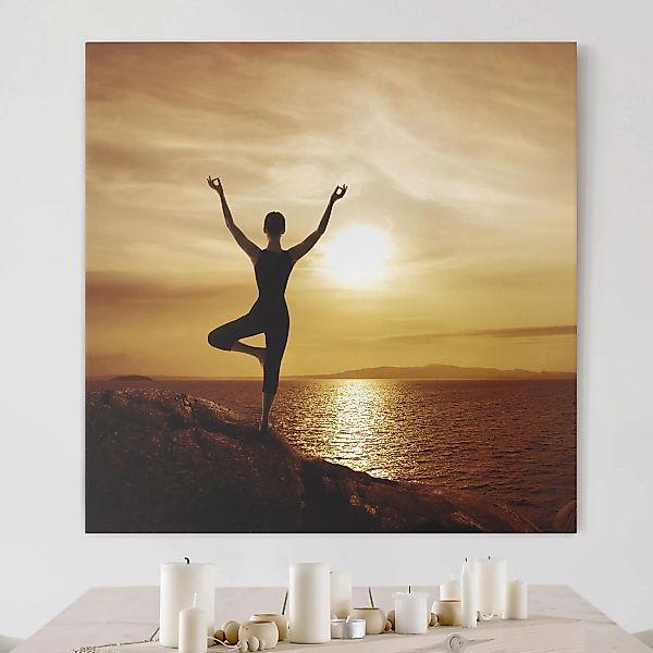 Leinwandbild Sonnenuntergang - Quadrat Yoga günstig online kaufen
