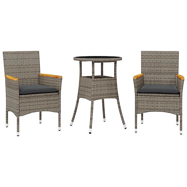 vidaXL 3-Tlg Garten-Essgruppe mit Kissen Grau Poly Rattan und Glas 3278723 günstig online kaufen