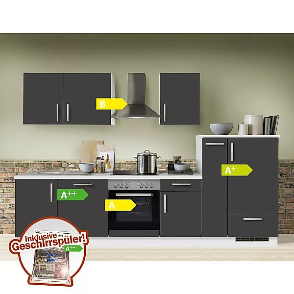 Küchenzeile Premium Schiefer grau 310cm MANCHESTER-87 inklusive E-Geräte & günstig online kaufen
