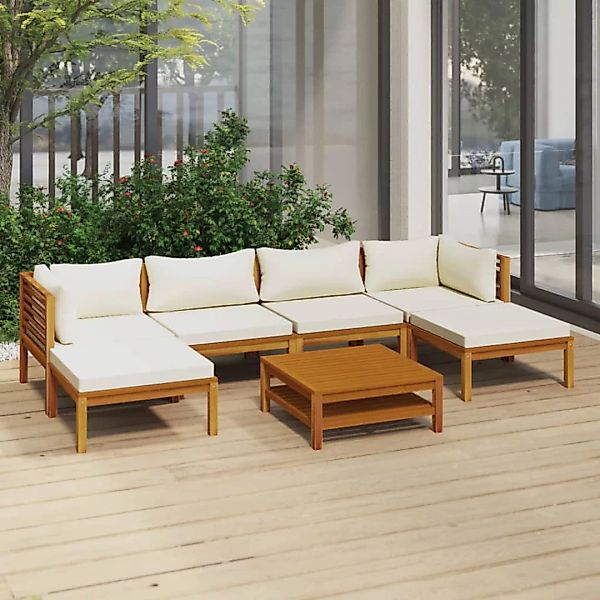 7-tlg. Garten-lounge-set Mit Creme Kissen Massivholz Akazie günstig online kaufen