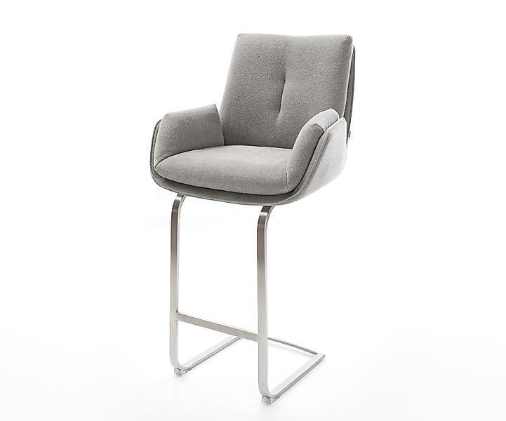 Barstuhl Clea-Flex Strukturstoff Soft Grau Freischwinger Flach Edelstahl günstig online kaufen