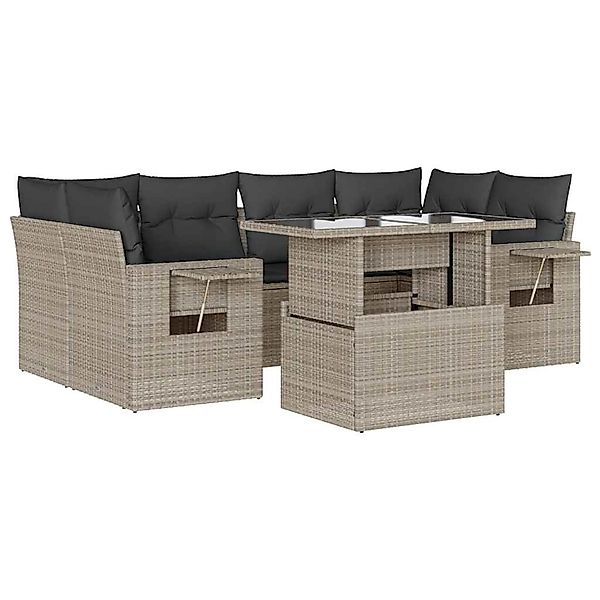 vidaXL 7-Tlg Garten-Sofagarnitur mit Kissen Hellgrau Poly Rattan 3267762 günstig online kaufen