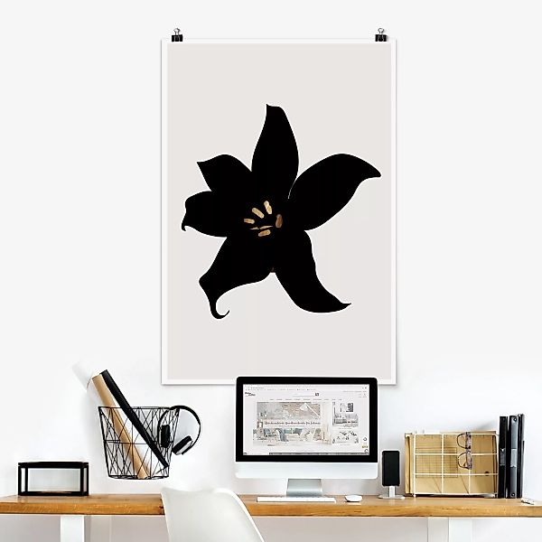 Poster Grafische Pflanzenwelt - Orchidee Schwarz und Gold günstig online kaufen