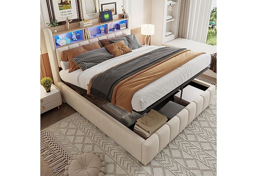 OKWISH Polsterbett Doppelbett, mit hydraulisches Stauraum (mit Kopfteil Ein günstig online kaufen