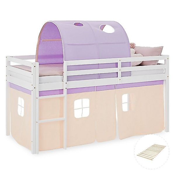 Homestyle4u Hochbett Hochbett 90x200 Kinderbett Kinderhochbett Beige Lila L günstig online kaufen