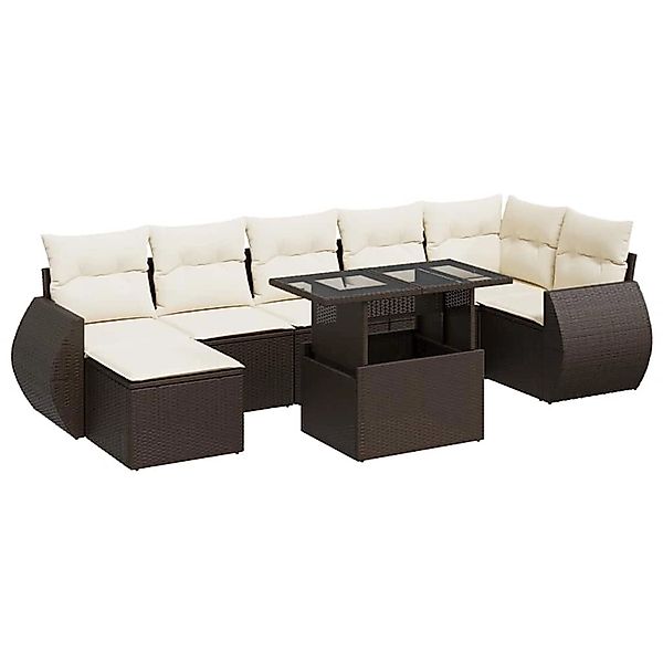vidaXL 8-Tlg Garten-Sofagarnitur mit Kissen Braun Poly Rattan 3326684 günstig online kaufen