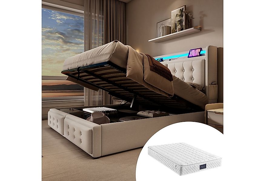 HAUSS SPOLE Polsterbett 160x200 mit Led-Kopfteil, Ladefunktion, mit Matratz günstig online kaufen