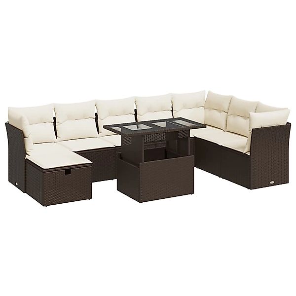 vidaXL 9-Tlg Garten-Sofagarnitur mit Kissen Braun Poly Rattan 3327803 günstig online kaufen