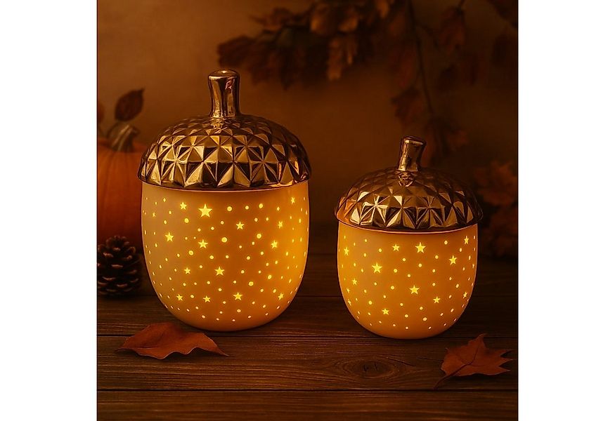 Online-Fuchs LED-Dekofigur 2 Eicheln, Nüsse aus Keramik mit LED-Beleuchtung günstig online kaufen