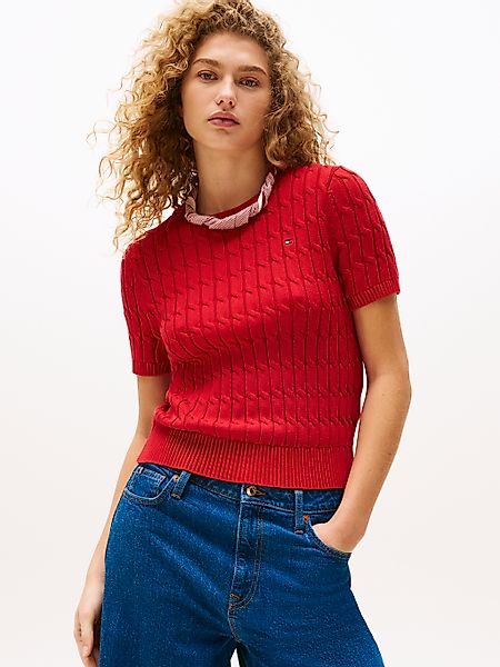 Tommy Hilfiger Strickpullover "CO CABLE MID GG S/S C-NK SWT", mit Zopfmuste günstig online kaufen