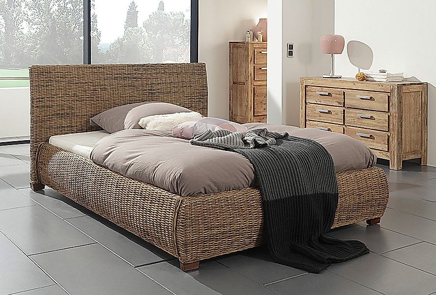 WOLF MÖBEL Bettgestell Rattanbett "Round", Rattan günstig online kaufen