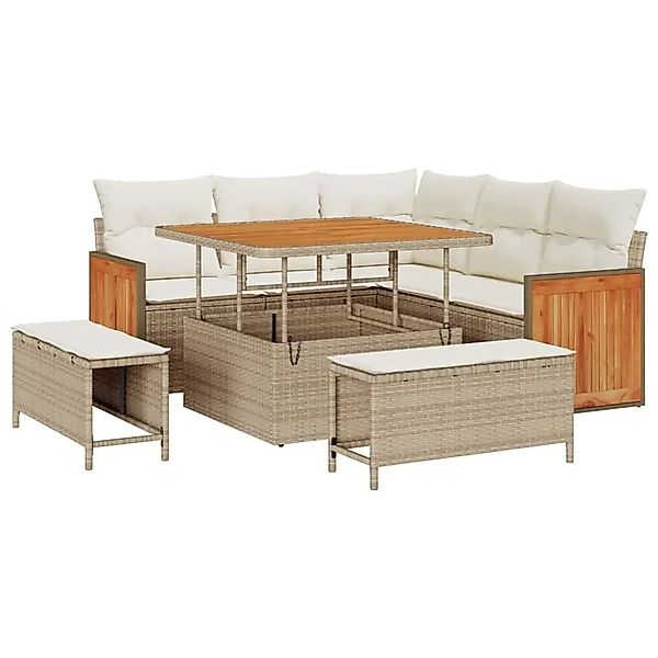 vidaXL Gartensofa-Set mit Kissen 9 Stk Beige und Creme Poly-Rattan 3365246 günstig online kaufen