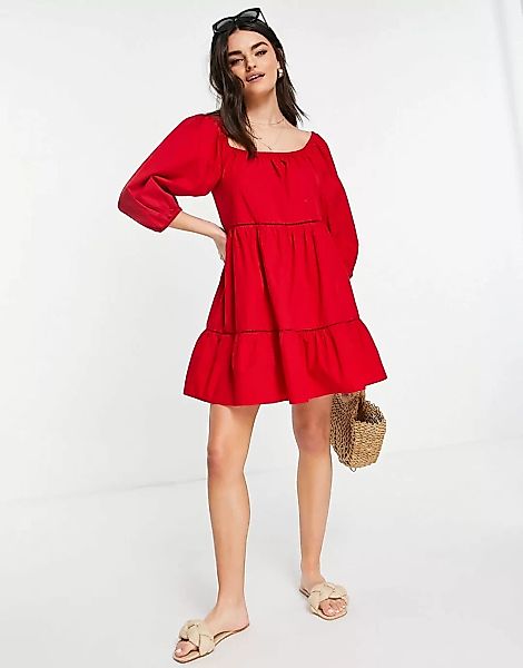 Accessorize – Kleid in Rot mit Puffärmeln günstig online kaufen
