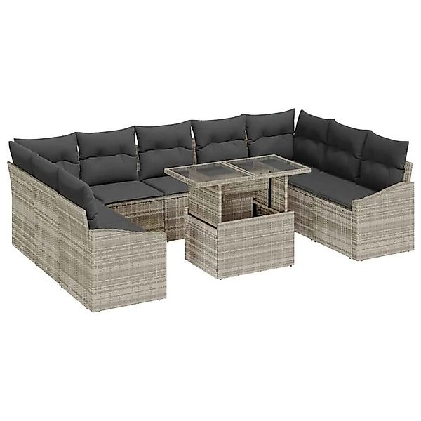 vidaXL Sofa Set mit Kissen 10-Tlg Hellgrau Poly-Rattan 3349068 günstig online kaufen