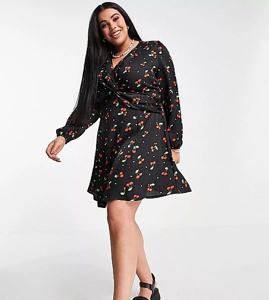 Simply Be – Satinartiges Skater-Kleid mit Knotendetail vorne in Schwarz mit günstig online kaufen