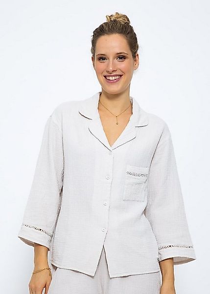 SASSYCLASSY Pyjamaoberteil Pyjamabluse Damen aus weichem Musselin SLEEPWEAR günstig online kaufen