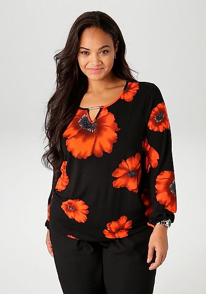 Aniston PLUS Langarmshirt mit großflächigen Mohnblüten bedruckt günstig online kaufen