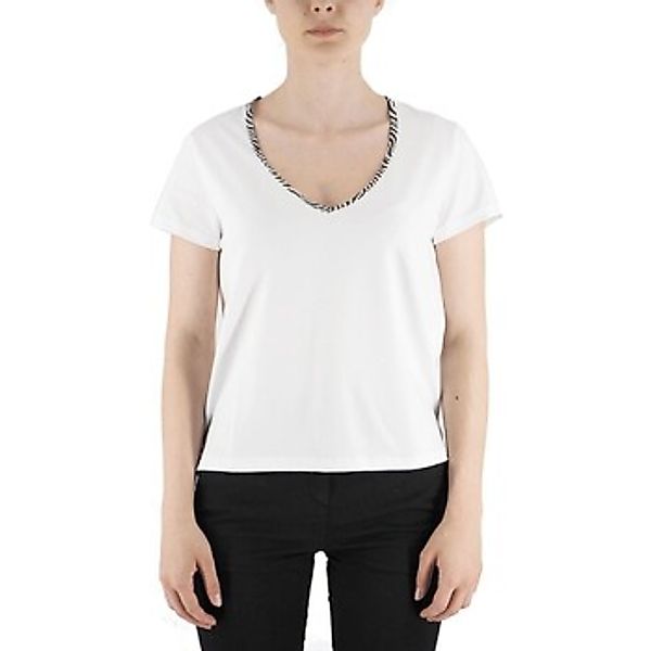 Devid Label  T-Shirts & Poloshirts Weies T-Shirt mit V-Kragen und Zebramust günstig online kaufen