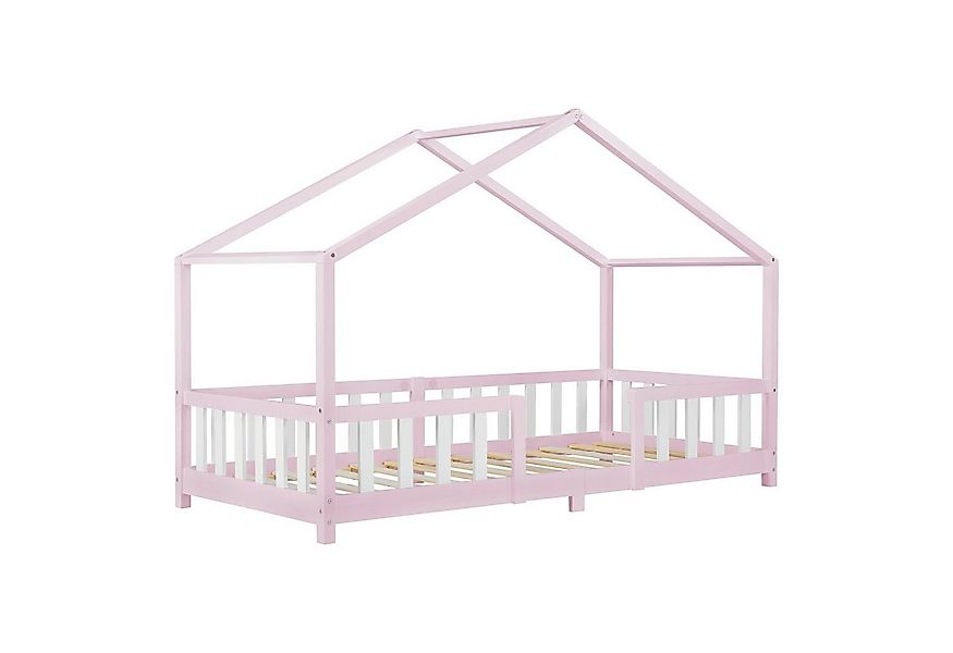 en.casa Kinderbett, »Treviolo« Haus-Optik Montessori 90x200 cm Rosa/Weiß günstig online kaufen