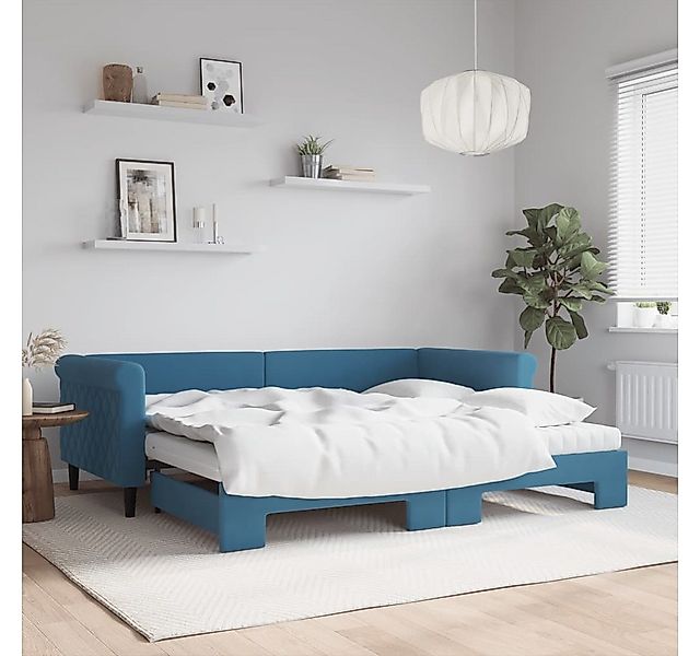 vidaXL Gästebett Gästebett Tagesbett Ausziehbar mit Matratzen Blau 90x200 c günstig online kaufen