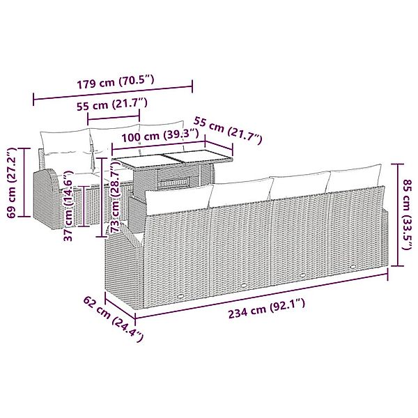 vidaXL Garten-Sofa-Set mit Kissen 8-Tlg Beige Poly Rattan 3348586 günstig online kaufen