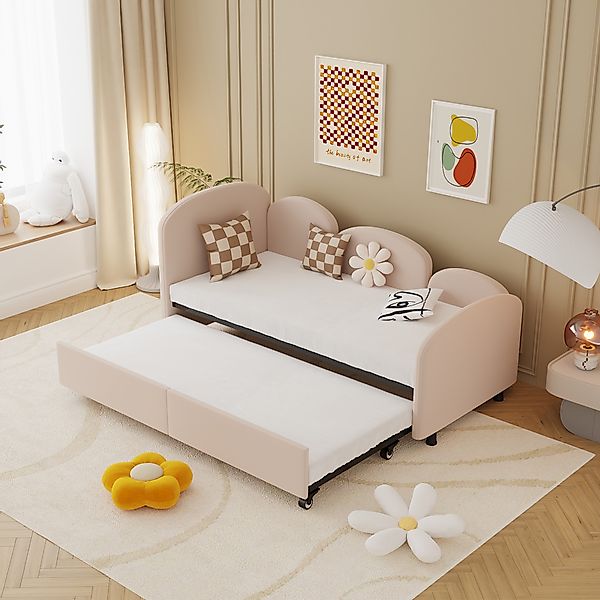 Sofa-Bett 90x200cm für Kinderzimmer, Rosa, mit Schubladen, Wohnzimmer, Sofa günstig online kaufen