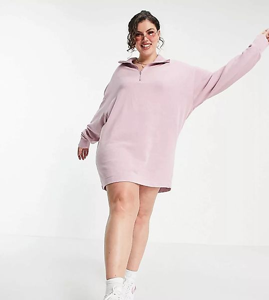 COLLUSION Plus – Exklusives Kleid mit Stehkragen in verwaschenem Rosa günstig online kaufen