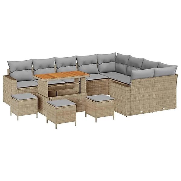 vidaXL Gartensofa-Set mit Kissen 14 Stk Beige und Hellgrau Poly-Rattan 3363 günstig online kaufen