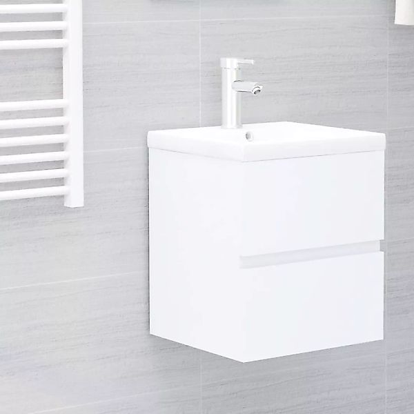 Waschbeckenunterschrank Mit Einbaubecken Weiß Spanplatte günstig online kaufen
