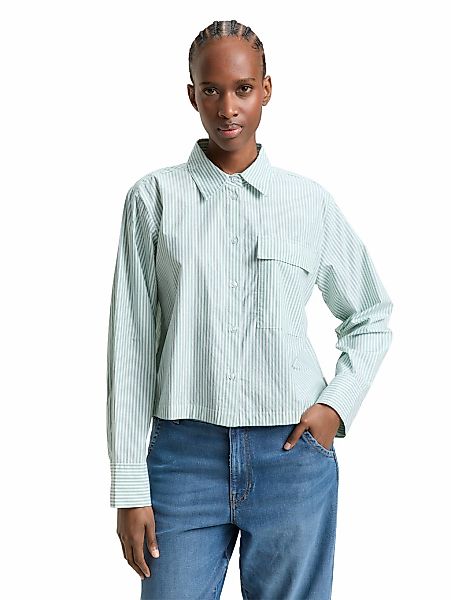 TOM TAILOR Denim Langarmbluse gestreift, kurze Form, mit Brusttasche günstig online kaufen