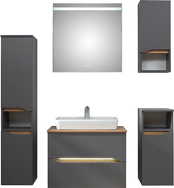 Saphir Badmöbel-Set »Quickset 5-teilig, Keramik-Aufsatzbecken mit LED-Spieg günstig online kaufen