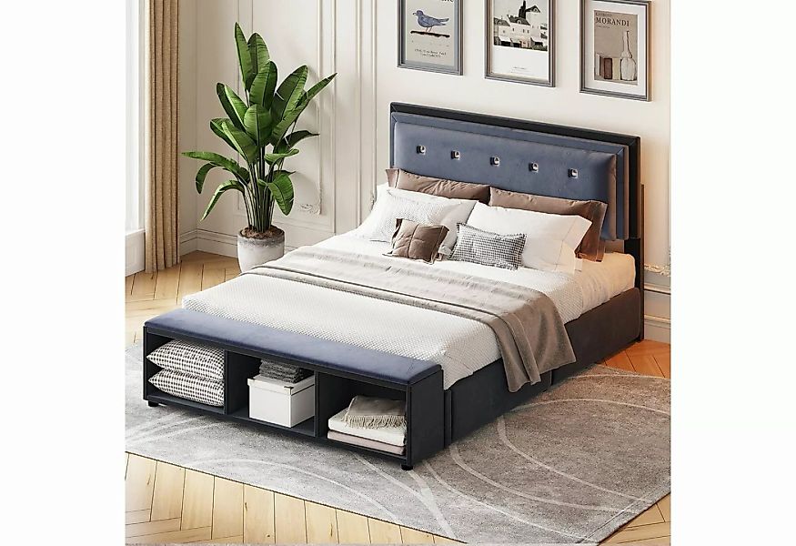Celya Polsterbett Doppelbett mit herausnehmbarer Aufbewahrung, 140 x 200 cm günstig online kaufen