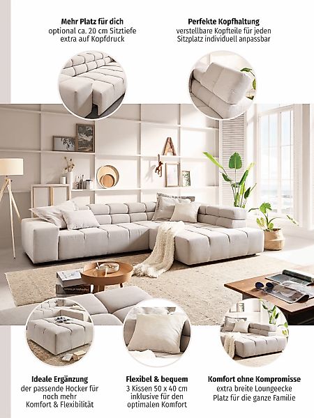 Home affaire Ecksofa "Ancona incl. Kopfteilverstellung, Breite 319cm, L-For günstig online kaufen