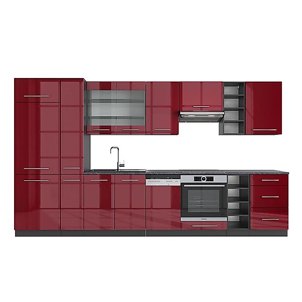 Vicco Fame-Line Küchenzeile Bordeaux Hochglanz/Anthrazit 355 cm AP Anthrazi günstig online kaufen