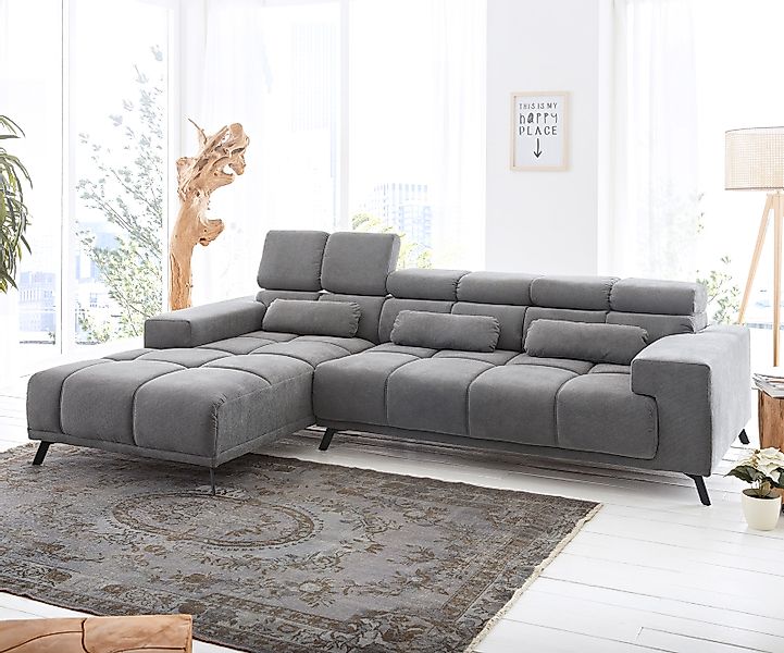 Ecksofa Ordino 285x200 Mikrofaser Grau Ottomane links elektrische Sitztiefe günstig online kaufen