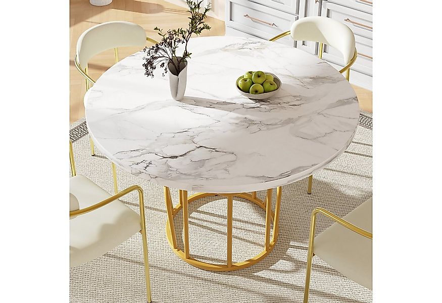 TavilaEcon Esstisch Runder, MDF marmorierte Tischplatte, Golden Beine (1-St günstig online kaufen