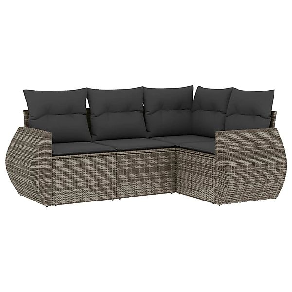 vidaXL 4-Tlg Garten-Sofagarnitur mit Kissen Grau Poly Rattan 3253647 günstig online kaufen