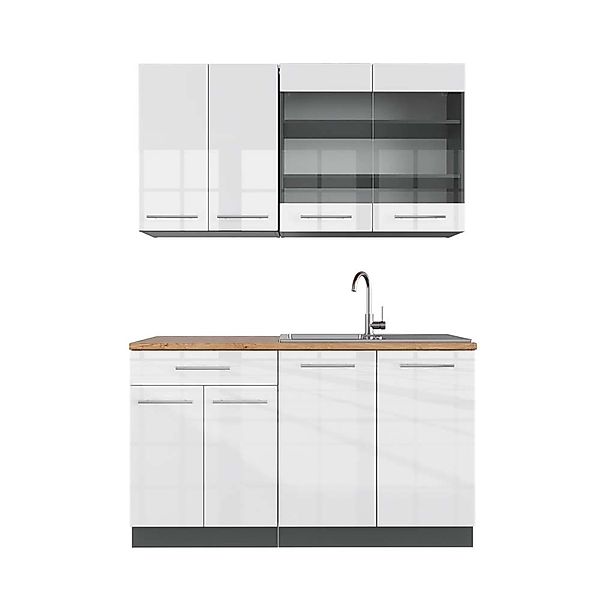 Vicco Fame-Line Singleküche Weiß Hochglanz/Anthrazit 140 cm AP Eiche günstig online kaufen