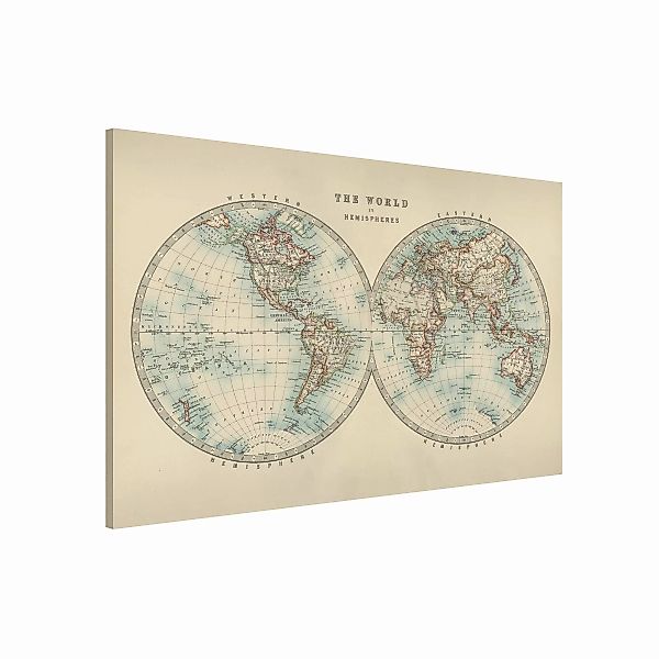 Magnettafel Spruch - Querformat 3:2 Vintage Weltkarte Die zwei Hemispheren günstig online kaufen