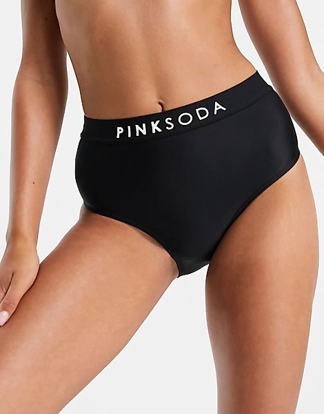Pink Soda – Bikiniunterteil in Schwarz mit hohem Bund und Logo günstig online kaufen
