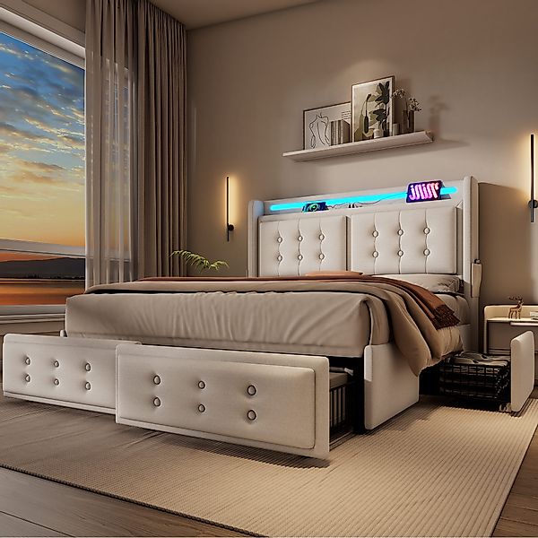 HAUSS SPOLE Polsterbett 140x200cm mit Led-Kopfteil, günstig online kaufen