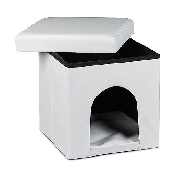 relaxdays Indoorhütte Hundebox Sitzhocker, Weiß günstig online kaufen