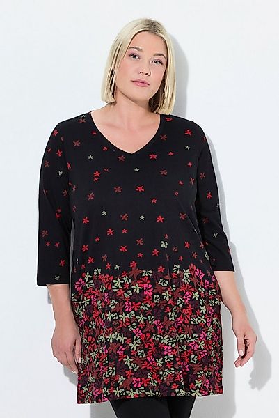 Ulla Popken Longshirt Longshirt bedruckt A-Linie V-Ausschnitt 3/4-Arm günstig online kaufen