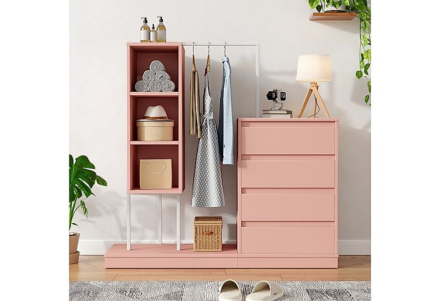 Flieks Garderoben-Set Kleiderschrank mit 3 offener Fächern, Kommode mit 4 S günstig online kaufen