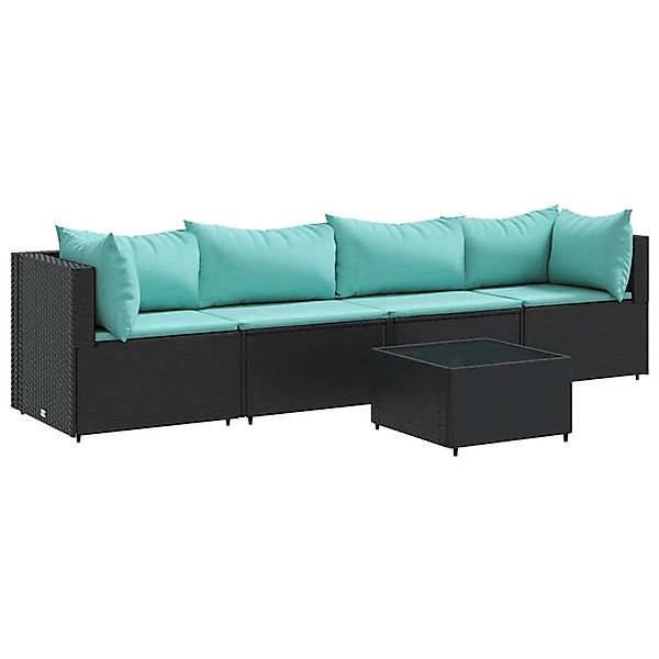 vidaXL 5-Tlg Garten-Lounge-Set mit Kissen Schwarz Poly Rattan 3308012 günstig online kaufen