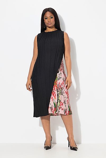 Ulla Popken Midikleid Plissee-Midikleid doppellagig Rundhals günstig online kaufen