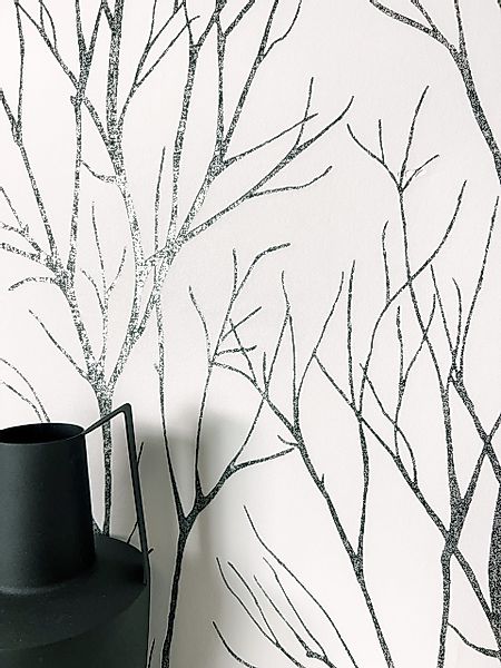 Newroom Vliestapete, Weiß Tapete Floral Äste günstig online kaufen